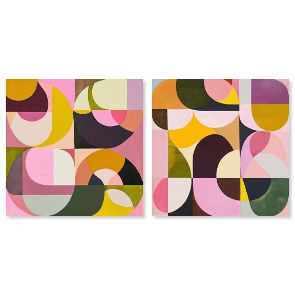 Curvilinear Structures I & II Canvas Print Colorful Wall Decor Set by Art Remedy, Gallery Wrapped, 12 x 12