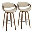 thumbnail image 1 of Curvini 30" Mid-Century Modern Fixed Height Barstool With Swivel In Walnut Wood And Cream Fabric - Set Of 2, 1 of 12