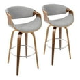 thumbnail image 1 of Curvini 30" Mid-Century Modern Fixed Height Barstool With Swivel In Walnut Wood And Grey Fabric - Set Of 2, 1 of 13