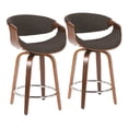 thumbnail image 1 of Curvini Mid-Century Modern Counter Stool In Walnut Wood And Charcoal Fabric - Set Of 2, 1 of 7