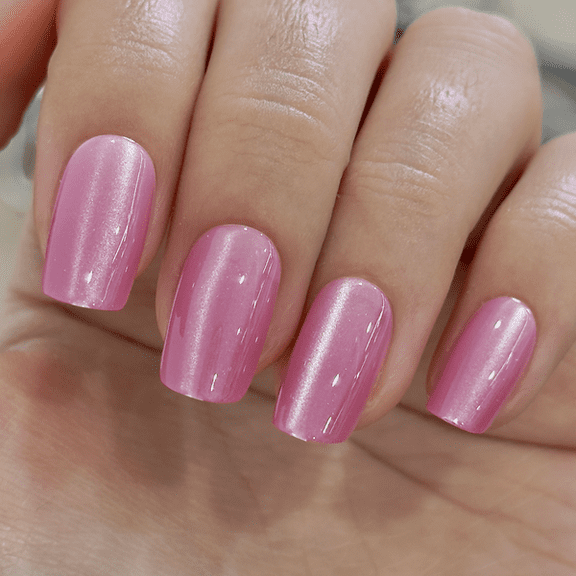 Curvlife medium squoval striped False Nails solid pink glossy shiny Easy Apply Nail Art