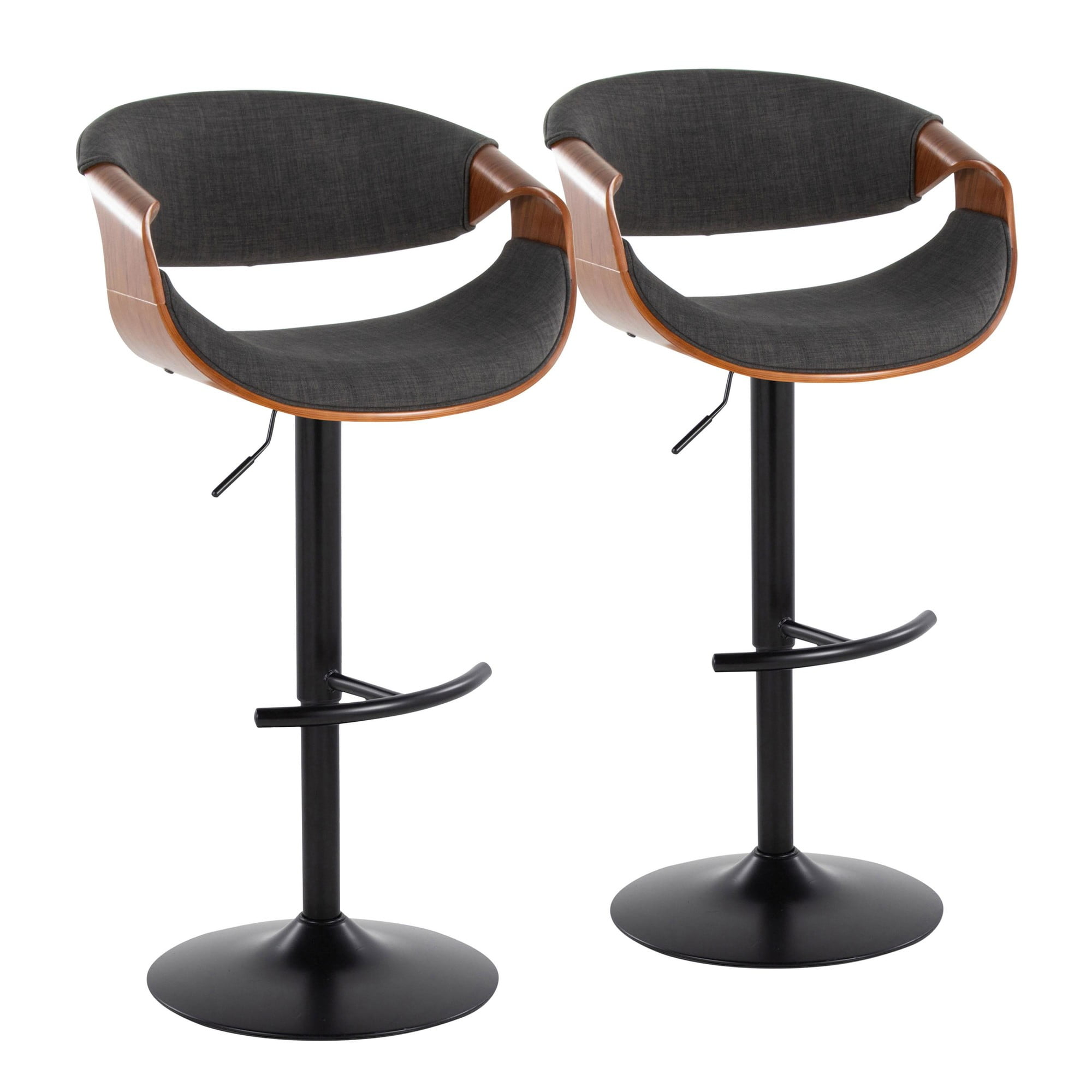 Adjustable Dark Gray Swivel Bar Stool with Wood and Metal Frame