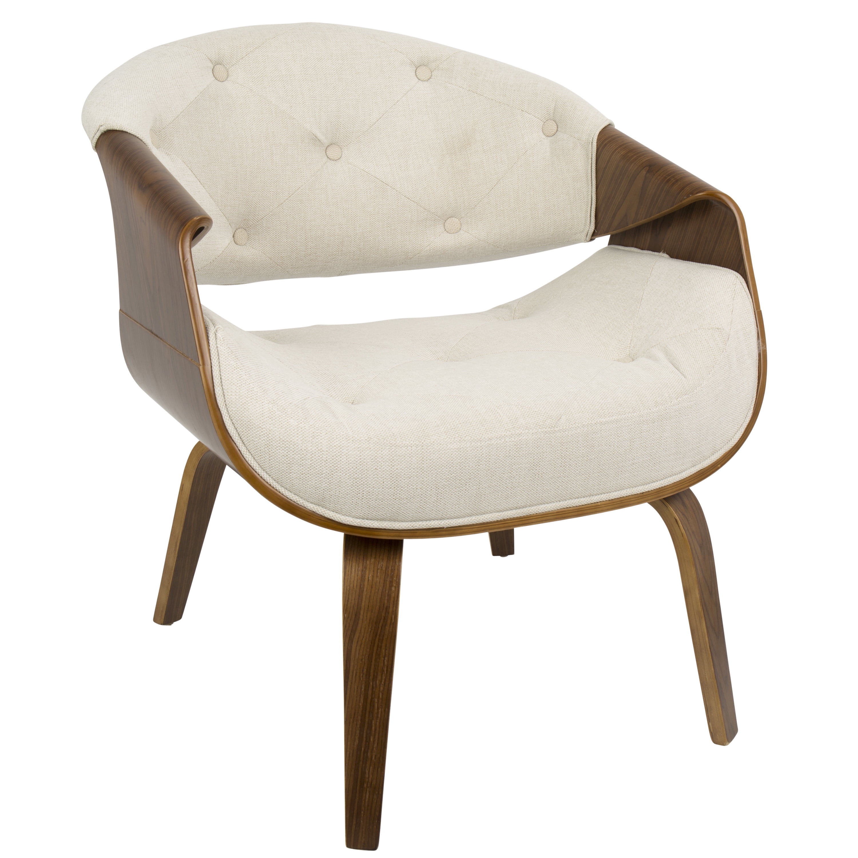 Curvo MidCentury Modern Accent Chair in Walnut and Cream Fabric by