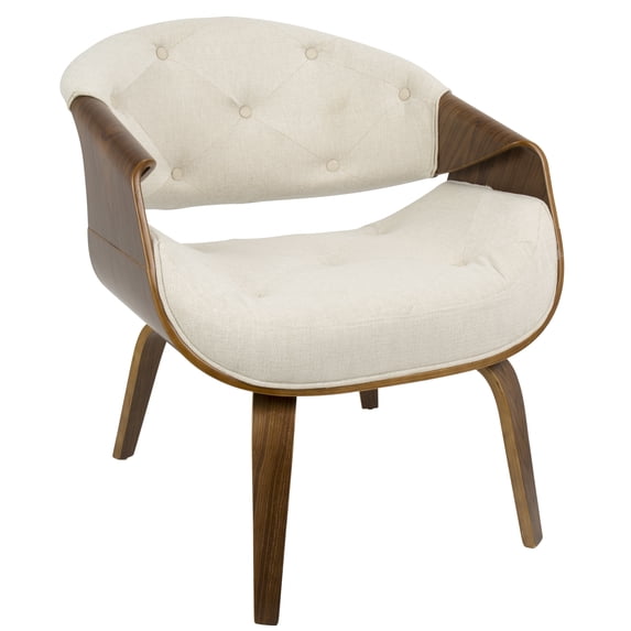 Curvo Mid-Century Modern Armchair in Walnut and Cream Fabric