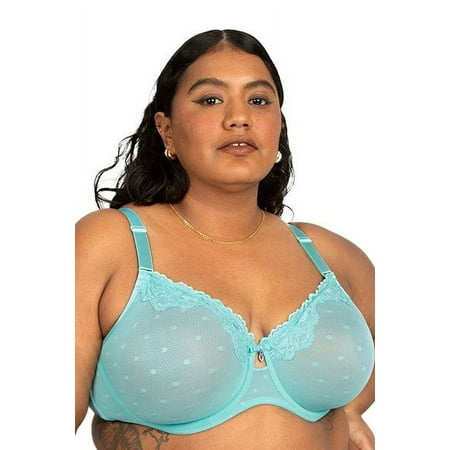 Curvy Couture Women's Plus Size Sheer Unlined Underwire Bra, Aruba Blue, 36DD