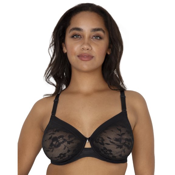 Curvy Couture Women's Plus Size No-Show Lace Unlined Underwire Bra