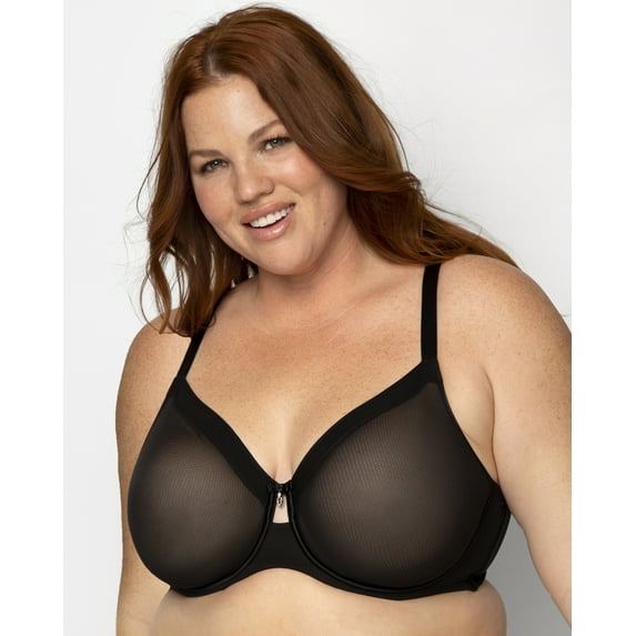 Curvy Couture Women's Plus Size Sheer Mesh Full Coverage Unlined Underwire Bra