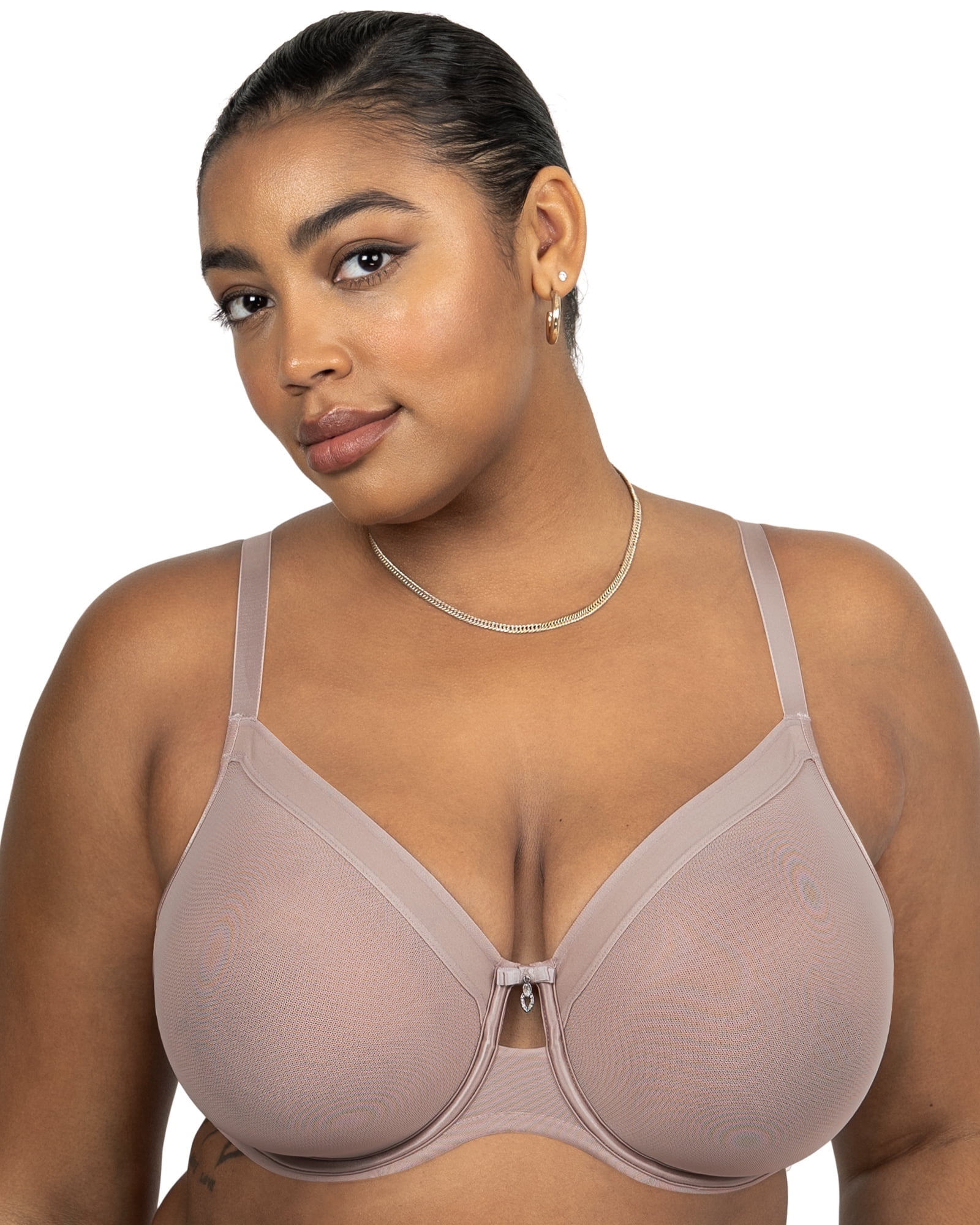 Curvy Couture Women's Plus Size Sheer Mesh Full Coverage Unlined Underwire Bra