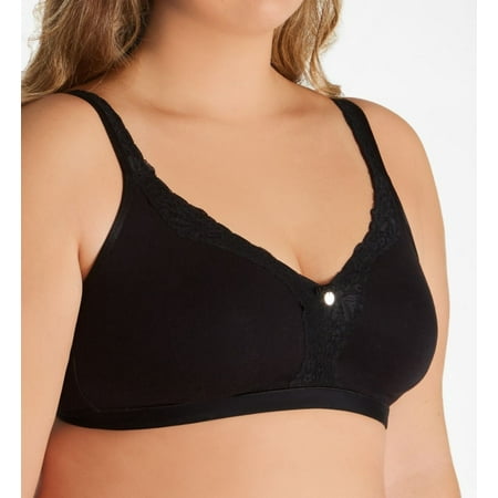 Women's Curvy Couture 1010 Cotton Luxe Wire Free Bralette (Black w/Black Lace 40C)