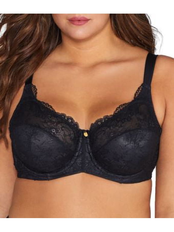 Women's Curvy Couture 1207 Everyday Glamour Lacy Unlined Underwire Bra (Black 42H)