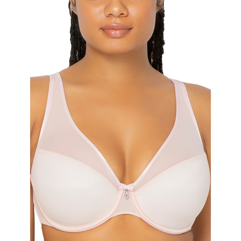 Curvy Couture Women's Sheer Mesh Full Coverage Unlined Underwire Bra  Chantilly 46C