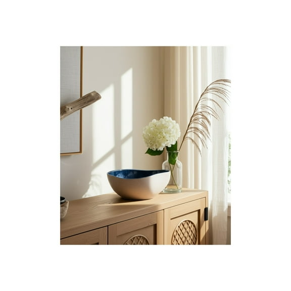 Curvy Decorative Oval Bowl with Speckled Detailing - Perfect for Coffee Table, Centerpiece Table Decorations, and Kitchen Counter Accent - Functional Key and Candy Bowl for Entryway Table - 13", Blue