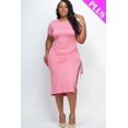 thumbnail image 1 of Curvy Drawstring Ruched Side Split Midi Dress, 1 of 10