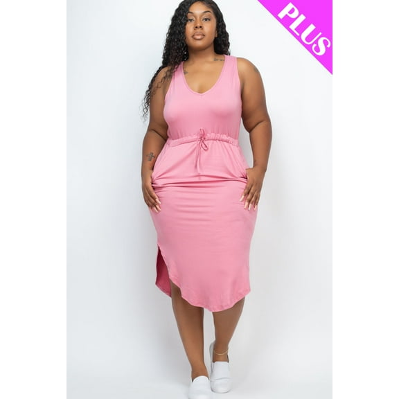 Curvy Drawstring Sleeveless Midi Dress