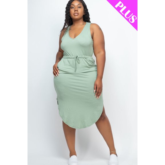 Curvy Drawstring Sleeveless Midi Dress