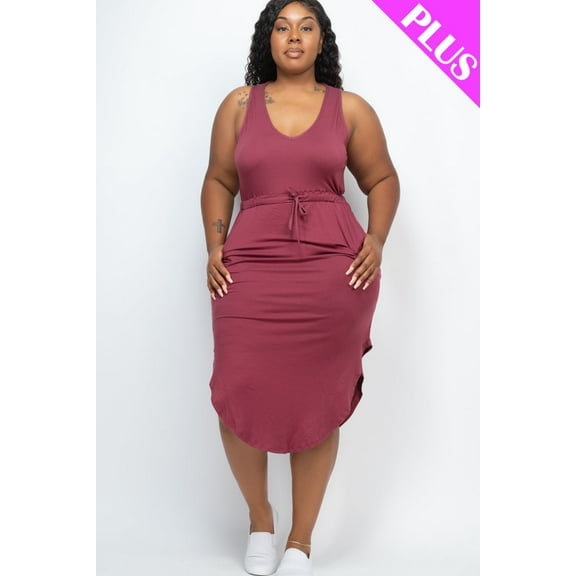 Curvy Drawstring Sleeveless Midi Dress