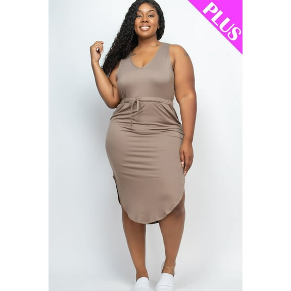 Curvy Drawstring Sleeveless Midi Dress