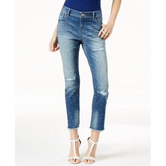 Curvy Fit Studded Frayed Hem Jeans Indigo 12