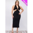 thumbnail image 1 of Curvy Halter Neck Double Tie Back Cut-out Split Thigh Midi Dress, 1 of 9