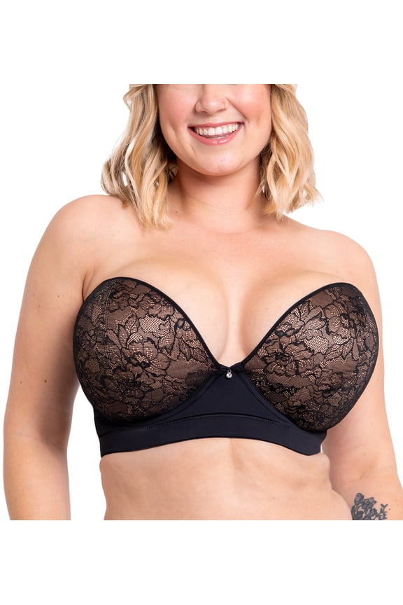 Hey Girls SuperPlunge Strapless Bra (CK071108),32E,Black/Latte