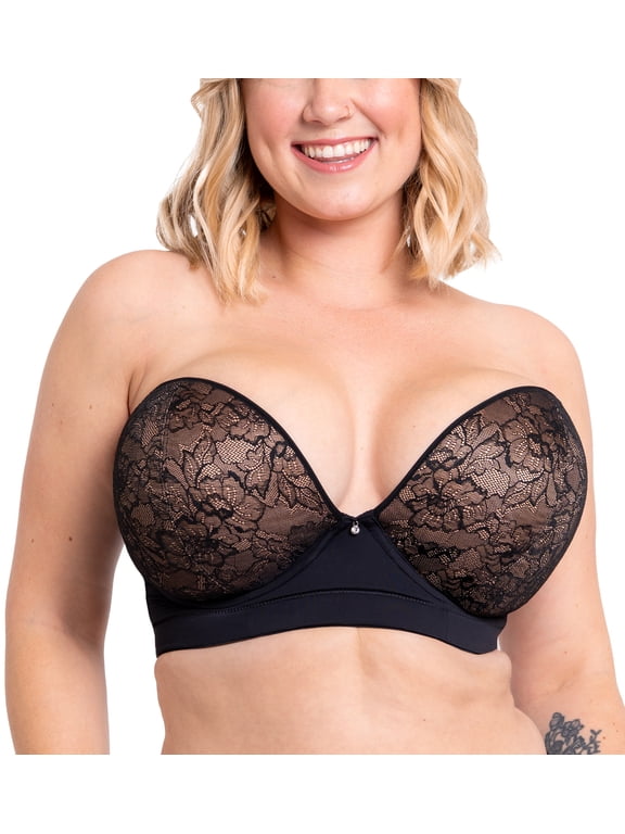 Hey Girls SuperPlunge Strapless Bra (CK071108),38HH,Black/Latte