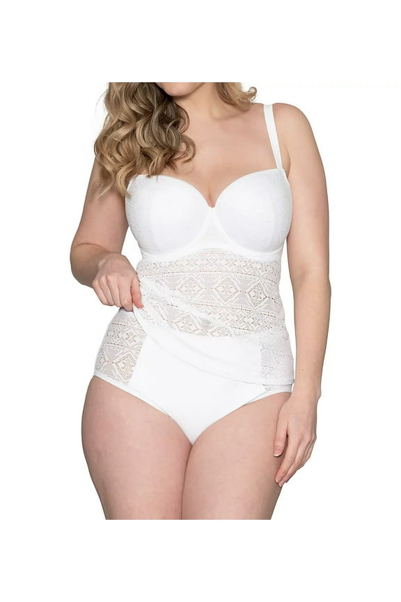 WHITE Rush Padded Balcony Tankini Swim Top, US 36DDD, UK 36E