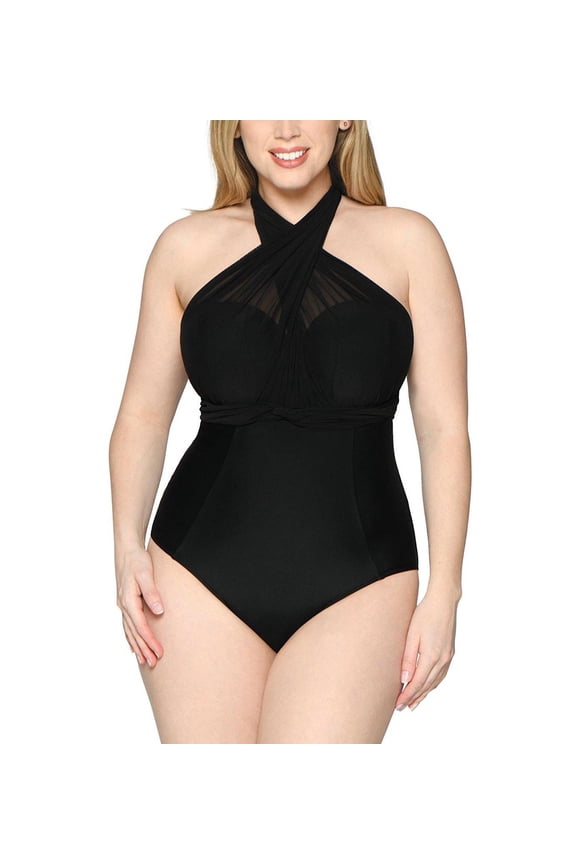 Wrapsody Multiway Strapless Bandeau Underwire Swimsuit (CS005600),34GG,Black