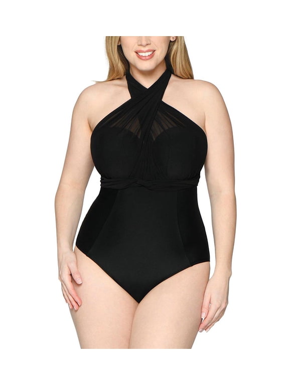 Wrapsody Multiway Strapless Bandeau Underwire Swimsuit (CS005600),34GG,Black