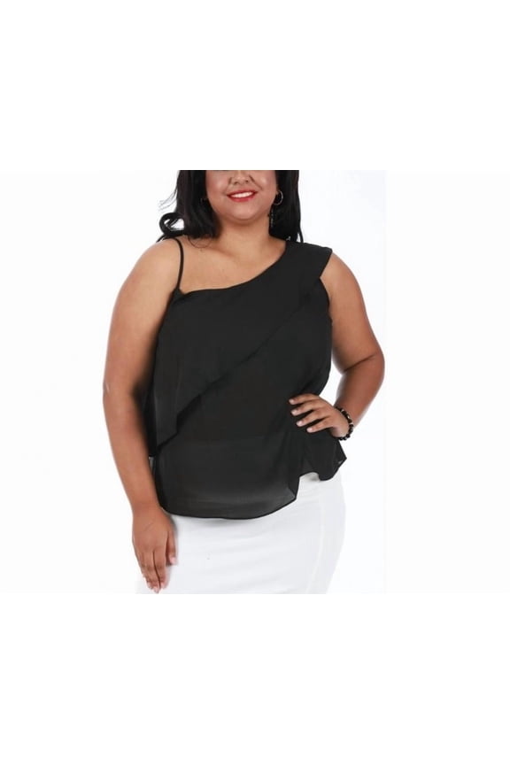 Curvy Plus Size One Shoulder Top W/Ruffled Overlay 3533916C