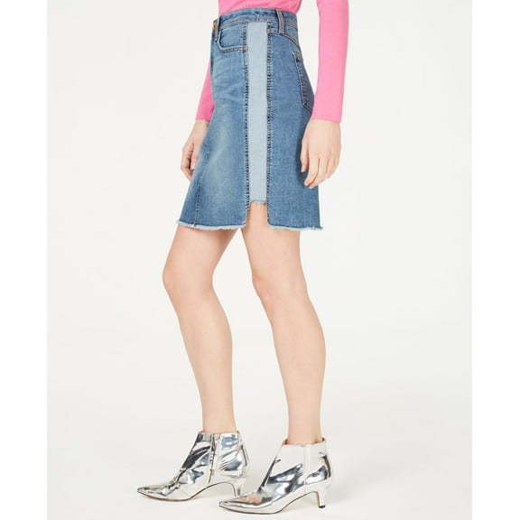 Curvy Raw Hem Jean Skirt Md Indigo 10