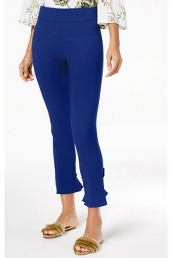 Curvy Ruffled Hem Ankle Skinny Pants Bright Blue 6
