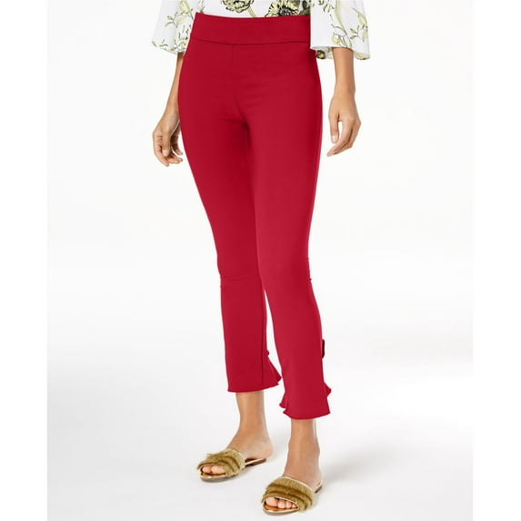 Curvy Ruffled Hem Ankle Skinny Pants Real Red 18