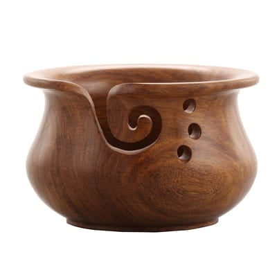 Curvy Sheesham Yarn Bowl by Loops & Threads – Wooden Knitting & Crochet Organizer for Yarn Storage & Tangle-Free Use - Handcrafted Sheesham Wood - 6" x 4" - Brown - 6 Pack
