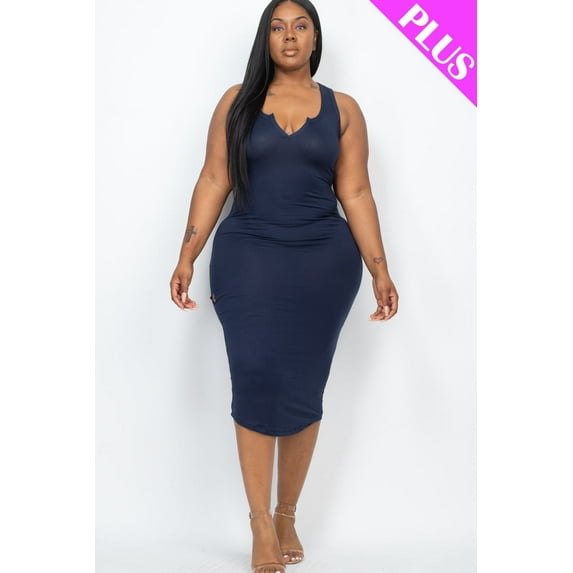 Curvy Split Neck Tank Midi Dress