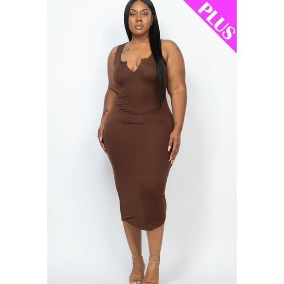 Curvy Split Neck Tank Midi Dress