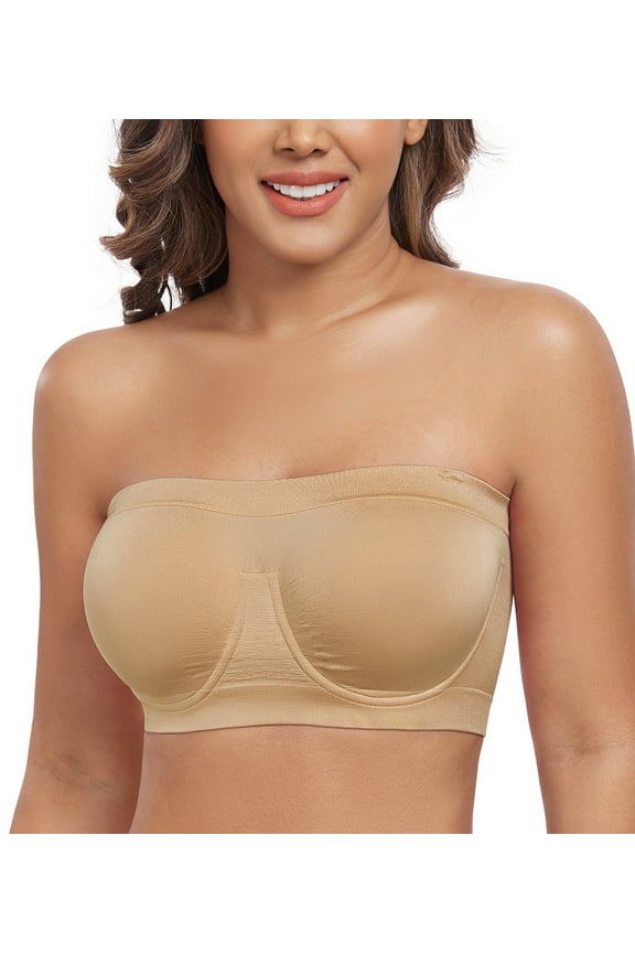 Strapless Bras for Women Underwire Non-Slip Bandeau Seamless Comfy Bra