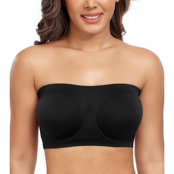 Curyon Strapless Bras for Women Underwire Non-Slip Bandeau Seamless Comfy Bra