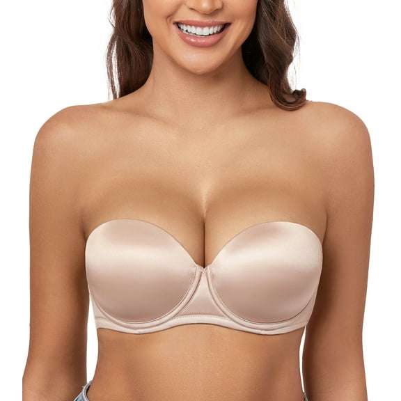 Curyon Women's Thick Padded Push Up Strapless Bra Underwire Convertible,38C