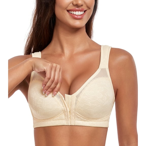 Curyon Women's Front Closure Full Coverage Back Support Non Padded Wireless Plus Size Bra,38C