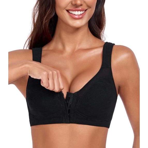 Curyon Women's Front Closure Full Coverage Back Support Non Padded Wireless Plus Size Bra,42G