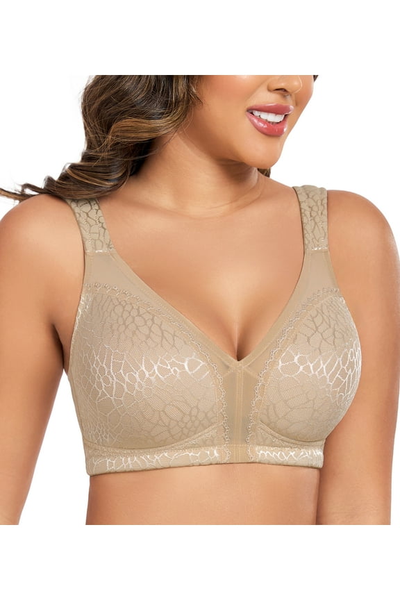 Women's Minimizer Bra Comfort Non Padded Wireless Full Figure Plus Size Bras,34DD