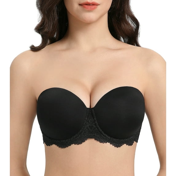 Curyon Women's Strapless Bra Underwire Lace Convertible Multiway Plus Size Bras,40C