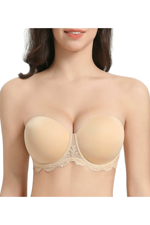 Women's Strapless Bra Underwire Lace Convertible Multiway Plus Size Bras,40DDD