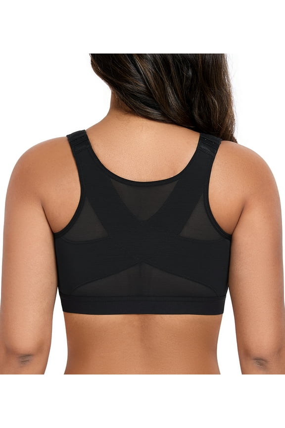 Women's Front Closure Posture Bra Wireless Comfy Unpadded Full Coverage Back Support Bras,32B