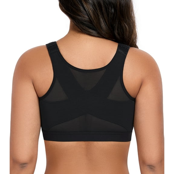 Curyon Women's Front Closure Posture Bra Wireless Comfy Unpadded Full Coverage Back Support Bras,32DD