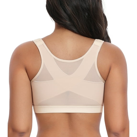 Curyon Women's Front Closure Posture Bra Wireless Comfy Unpadded Full Coverage Back Support Bras,34B