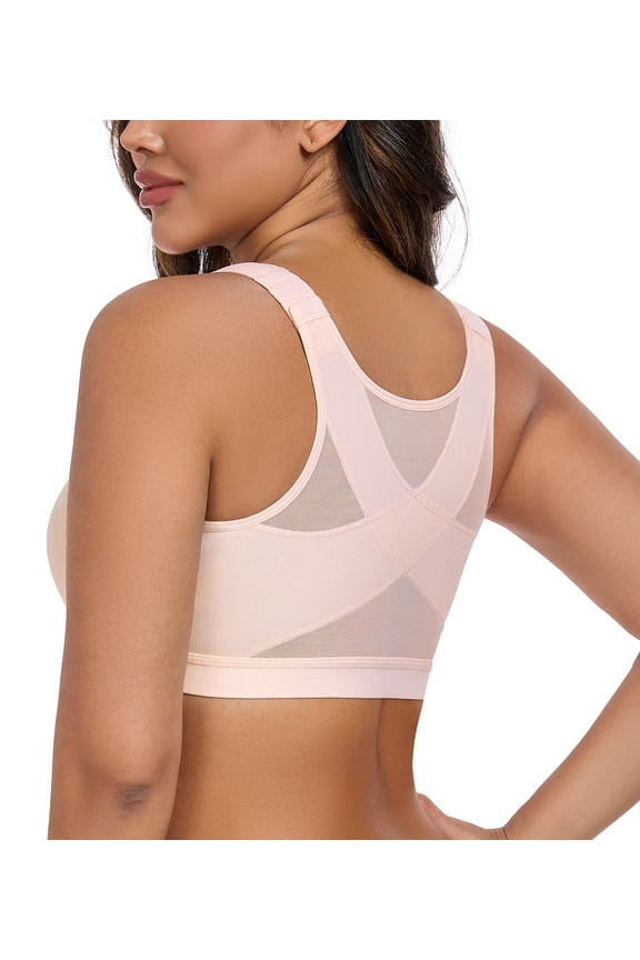 Women's Front Closure Posture Bra Wireless Comfy Unpadded Full Coverage Back Support Bras,34DD
