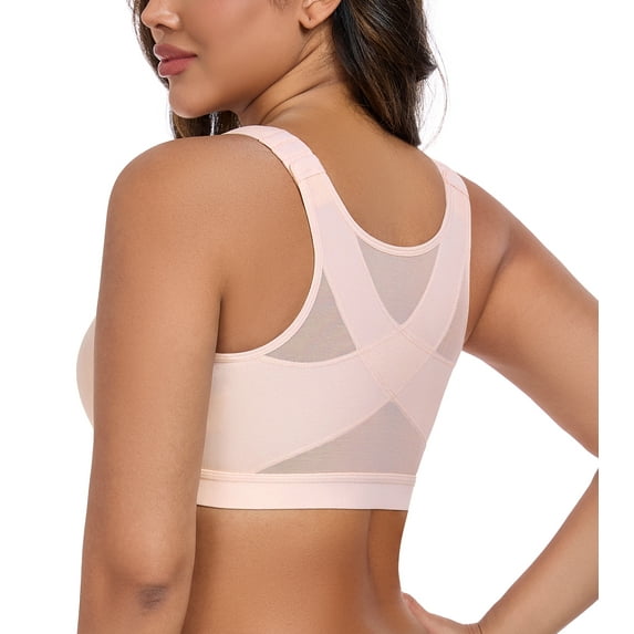 Curyon Women's Front Closure Posture Bra Wireless Comfy Unpadded Full Coverage Back Support Bras,42B