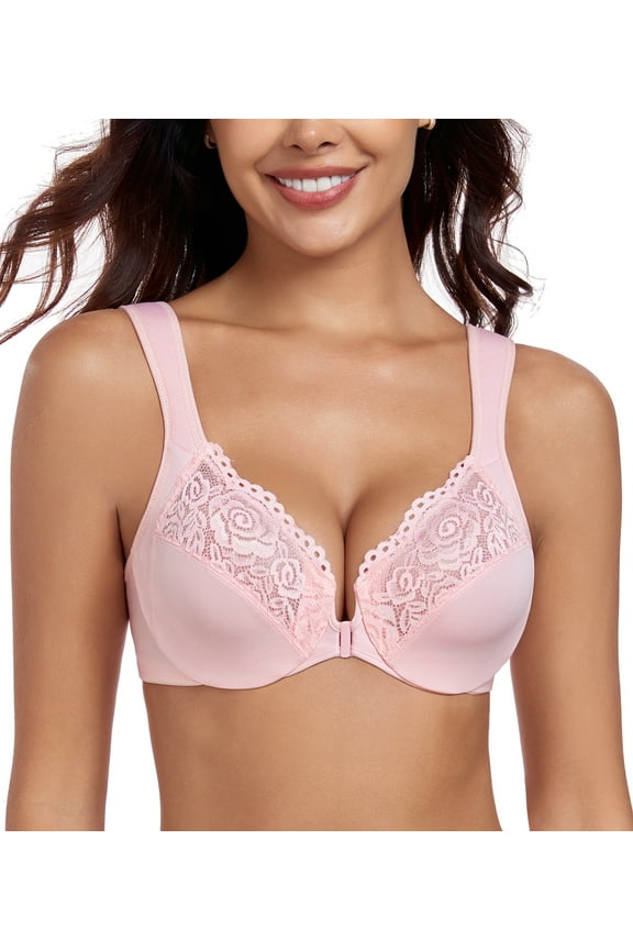 Womens Front Closure Underwire U-Back Unpadded Wide Strap Plus Size Bra,38DDD