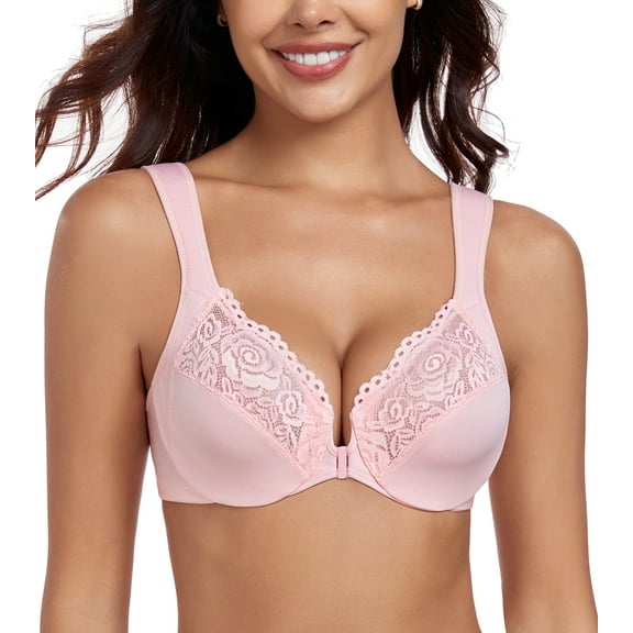 Curyon Womens Front Closure Underwire U-Back Unpadded Wide Strap Plus Size Bra,46C